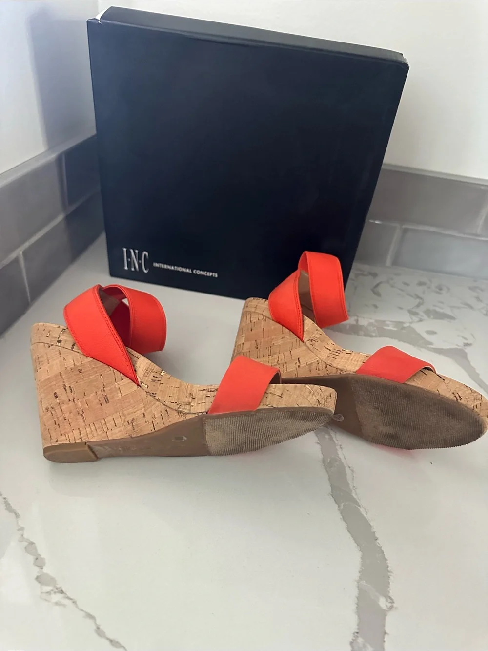 Red Cork Wedge Sandals with Elastic Ankle Strap
